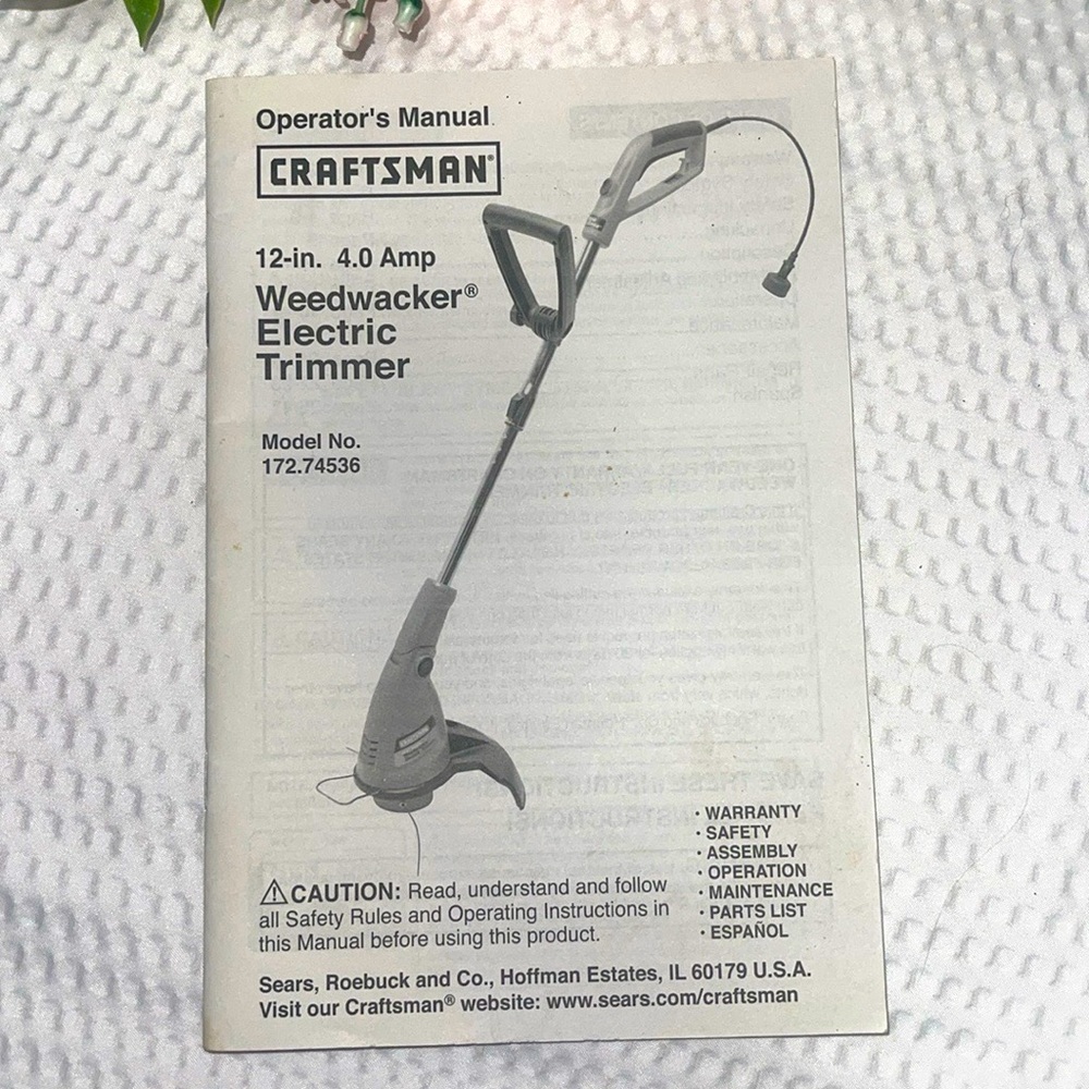 Sears Craftsman Electric Trimmer Operator’s Manual ONLY Model 172.74536